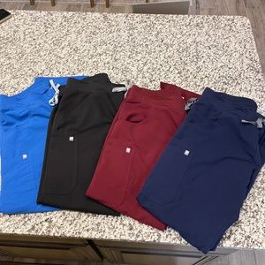 4 PAIR Figs Kade Scrub Pants- Size Large (Black, navy, burgundy and royal blue)